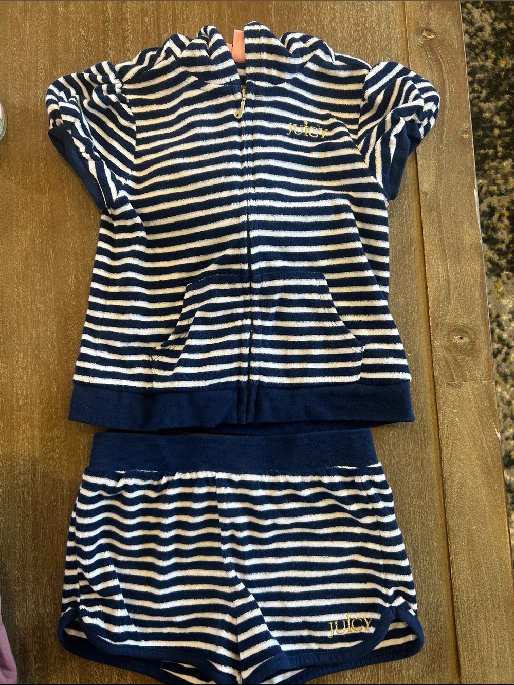 Juicy Couture Navy and White Striped Short Pajama Set